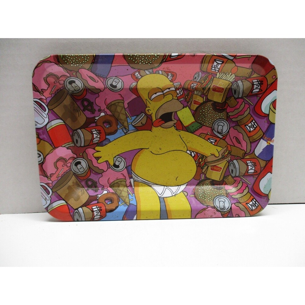 Small 7" x 5" Metal Rolling Tray | Homer Simpson Beer And Donuts